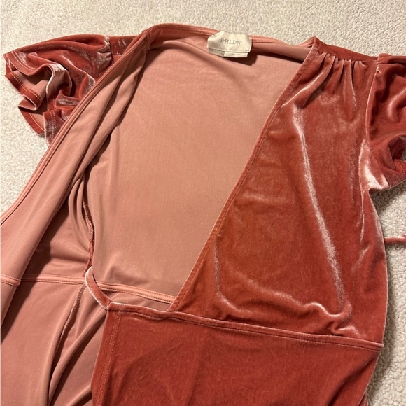 BHLDN by ANTHROPOLOGIE Dusty Rose Pink Velvet Thrive Wrap Midi Dress - Picture 11 of 16